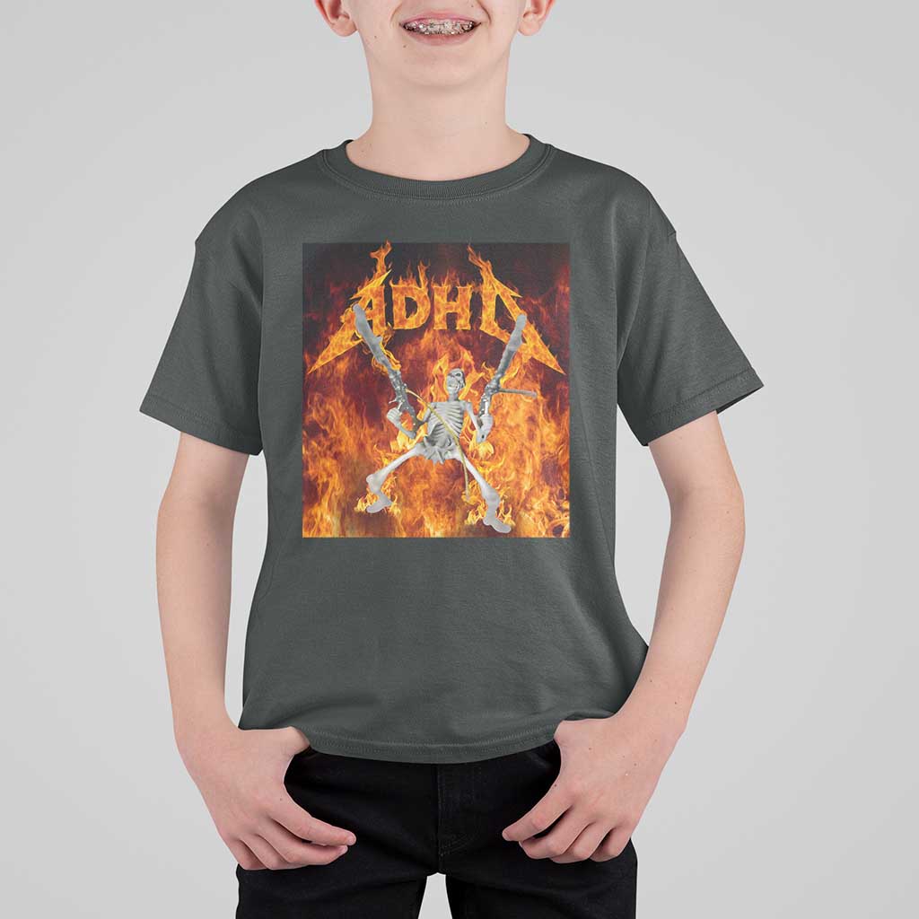 Funny Skeleton ADHD T Shirt For Kid Meme Flames Neurodivergent Gen Z - Wonder Print Shop