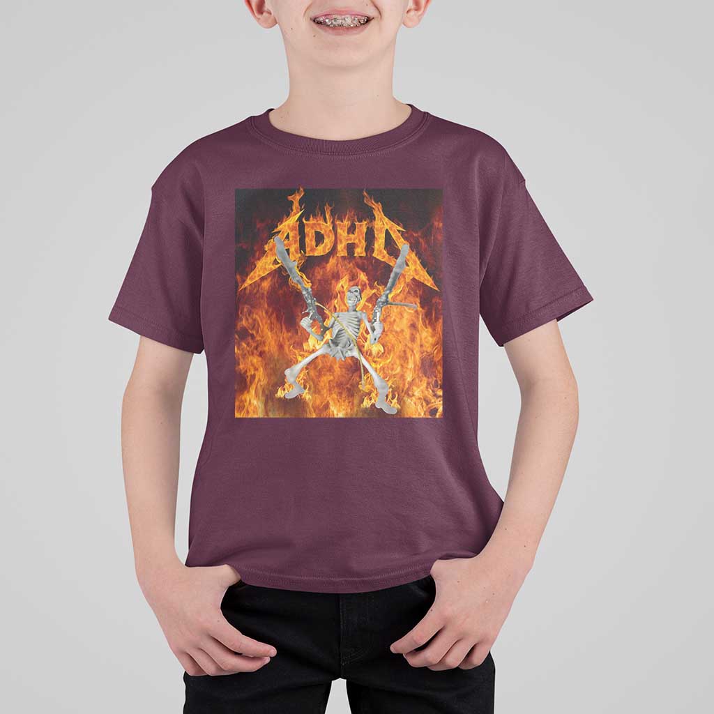 Funny Skeleton ADHD T Shirt For Kid Meme Flames Neurodivergent Gen Z - Wonder Print Shop