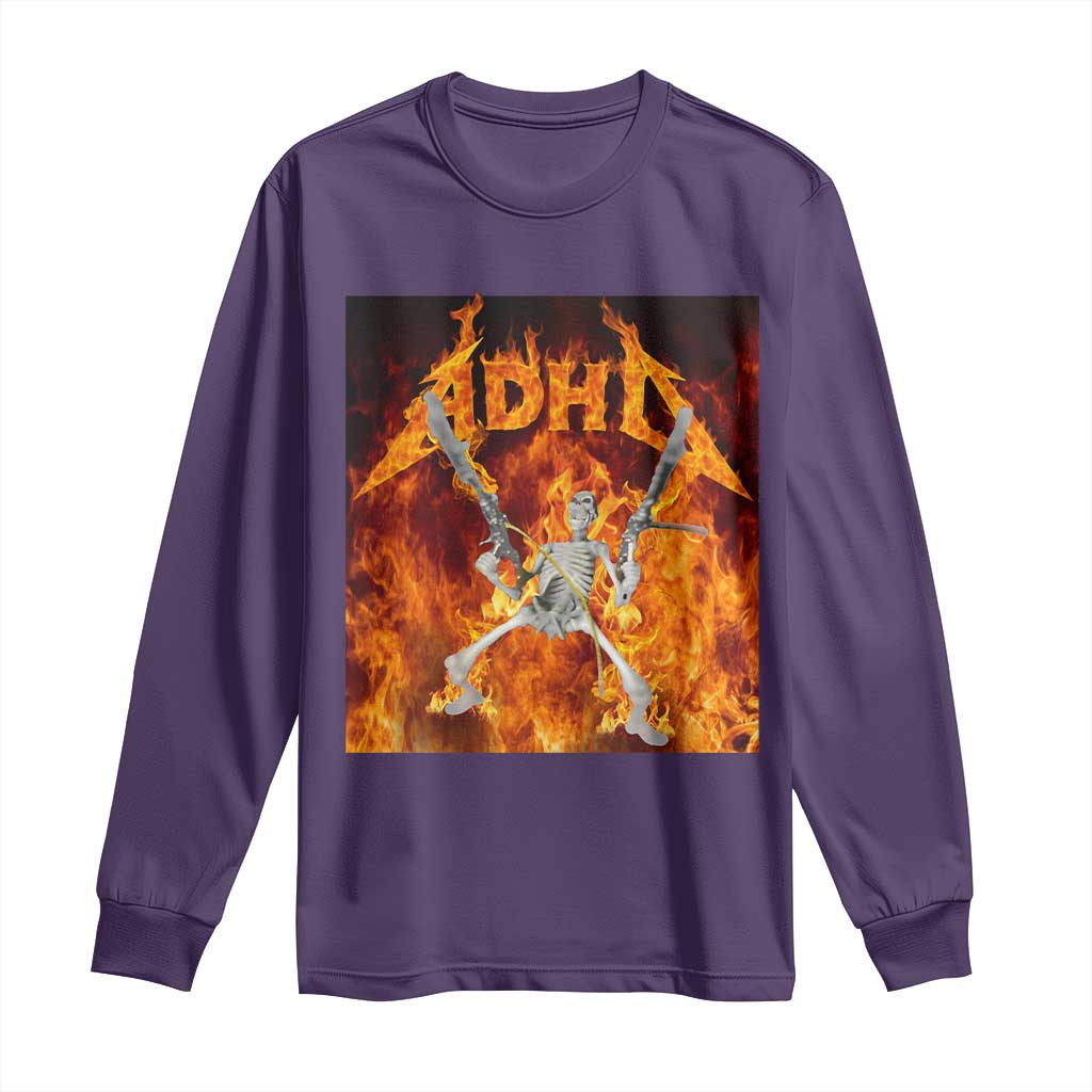 Funny Skeleton ADHD Long Sleeve Shirt Meme Flames Neurodivergent Gen Z - Wonder Print Shop