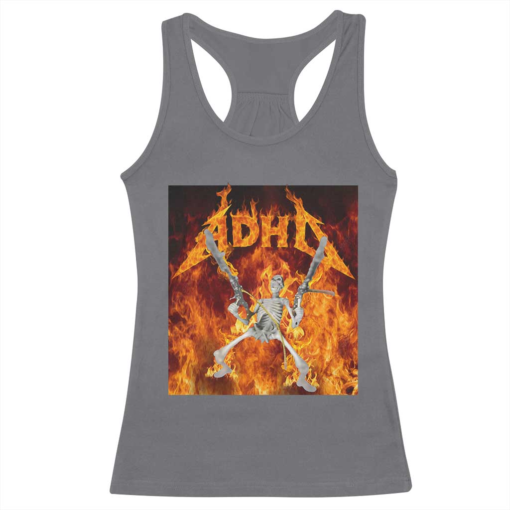 Funny Skeleton ADHD Racerback Tank Top Meme Flames Neurodivergent Gen Z - Wonder Print Shop