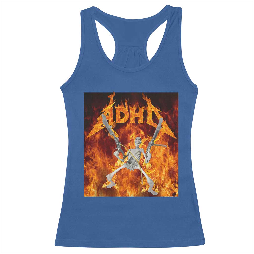 Funny Skeleton ADHD Racerback Tank Top Meme Flames Neurodivergent Gen Z - Wonder Print Shop