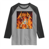 Funny Skeleton ADHD Raglan Shirt Meme Flames Neurodivergent Gen Z - Wonder Print Shop