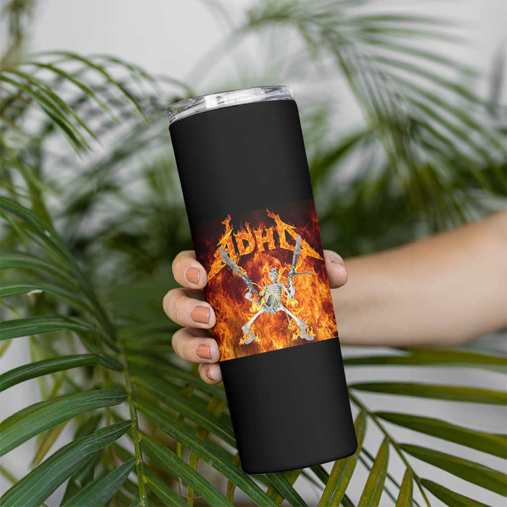 Funny Skeleton ADHD Skinny Tumbler Meme Flames Neurodivergent Gen Z - Wonder Print Shop