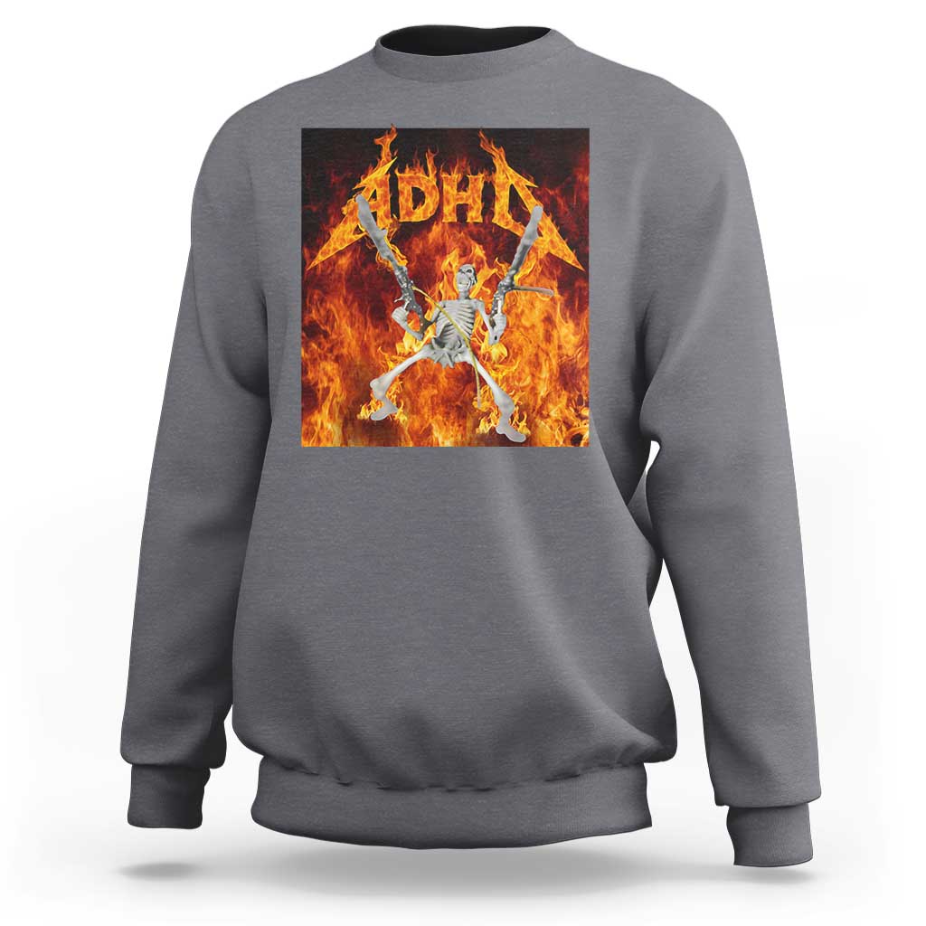Funny Skeleton ADHD Sweatshirt Meme Flames Neurodivergent Gen Z - Wonder Print Shop