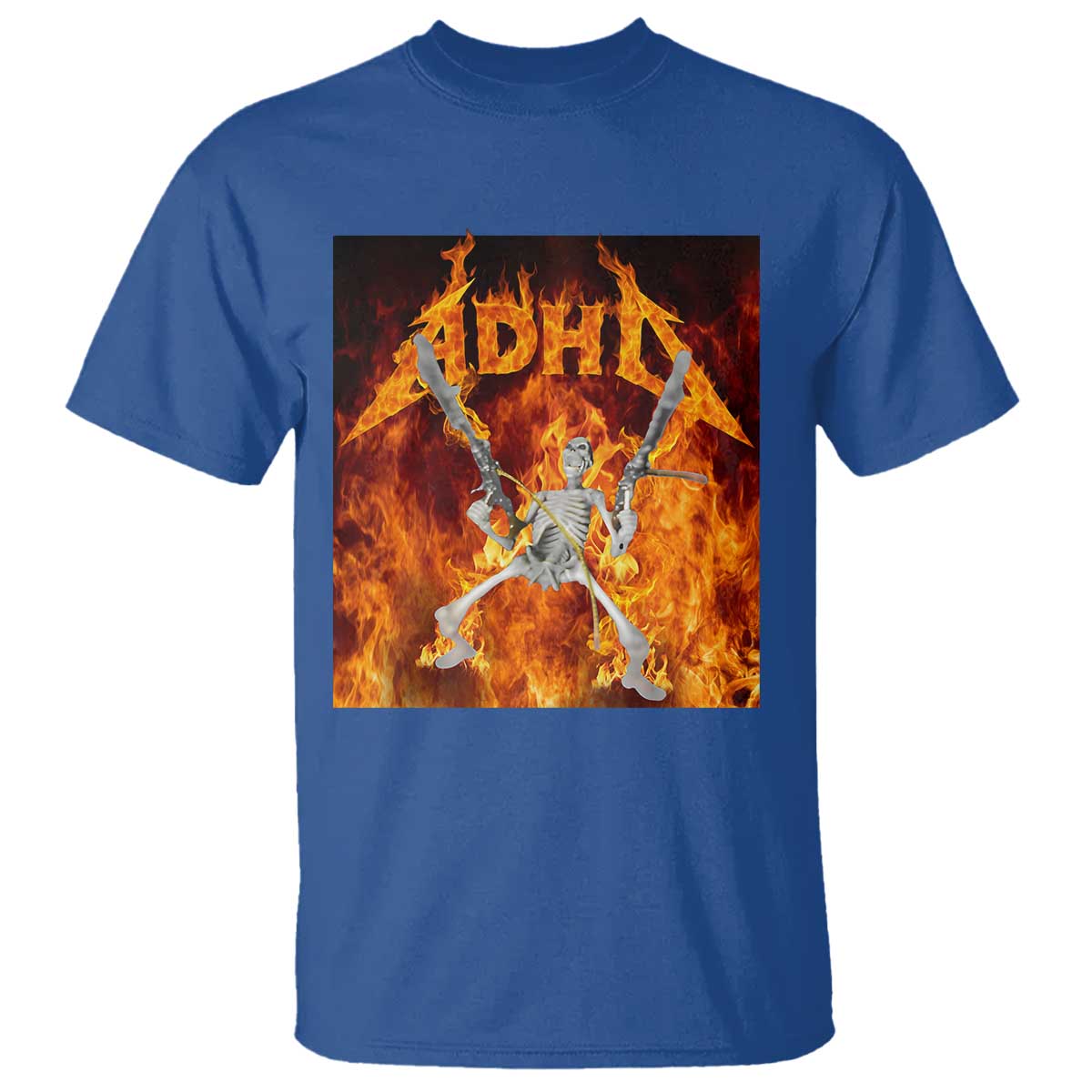 Funny Skeleton ADHD T Shirt Meme Flames Neurodivergent Gen Z - Wonder Print Shop