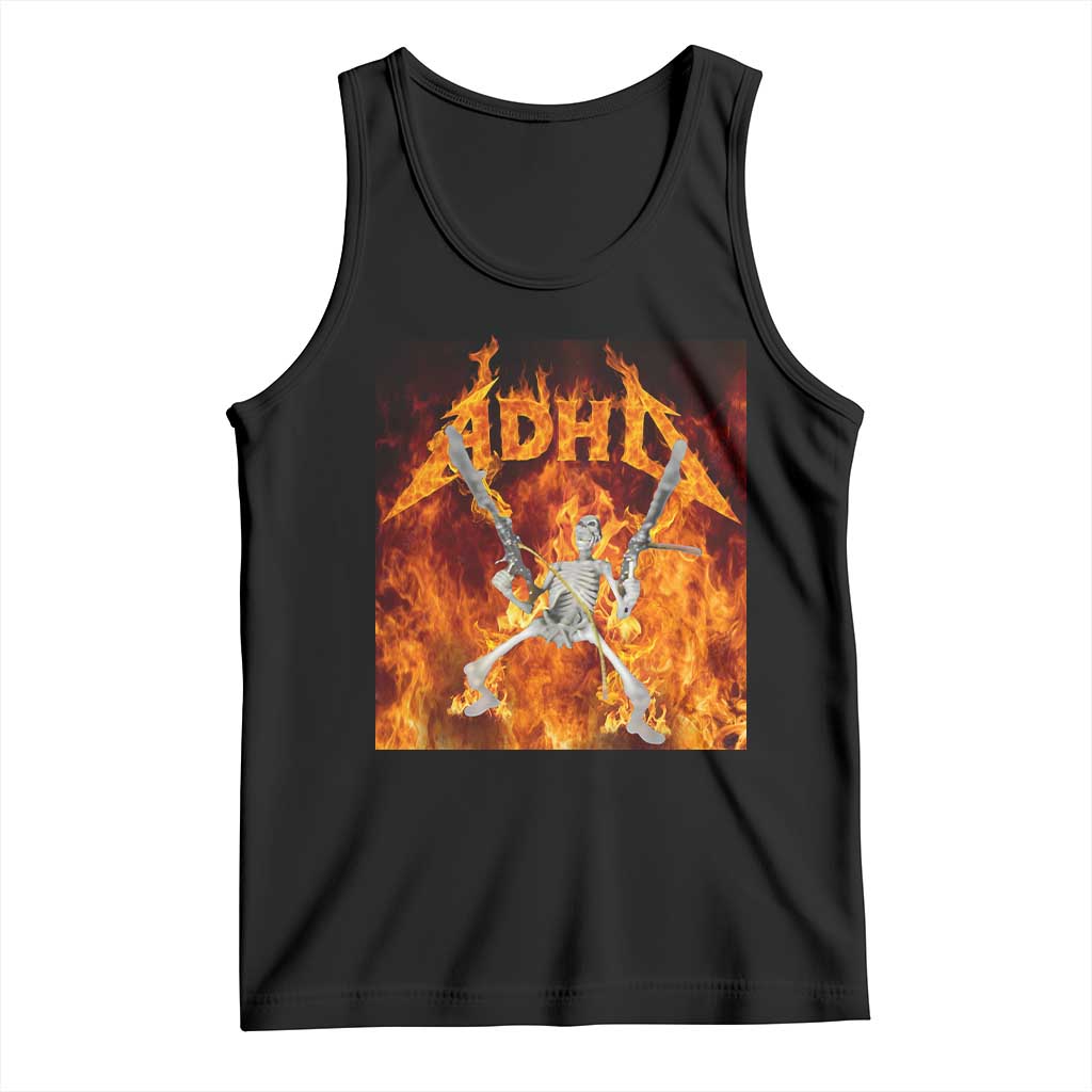 Funny Skeleton ADHD Tank Top Meme Flames Neurodivergent Gen Z - Wonder Print Shop