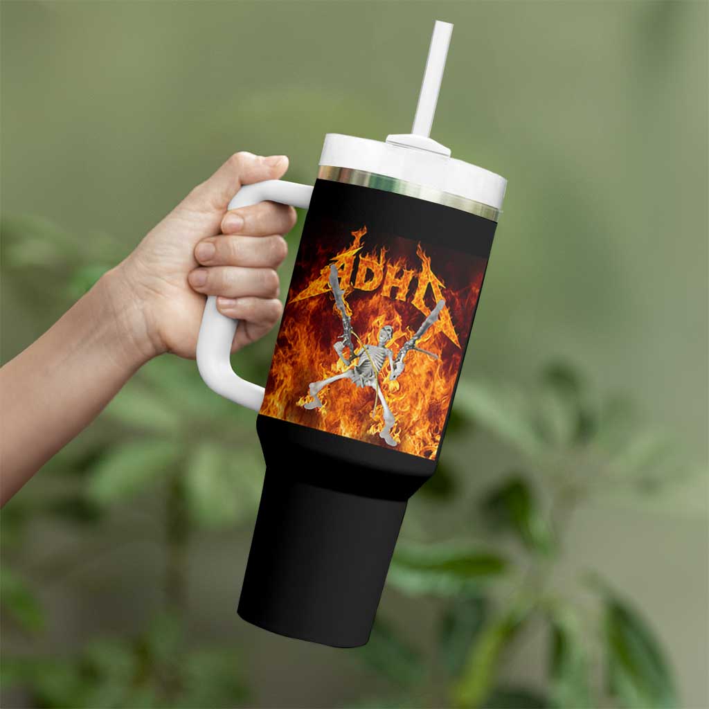 Funny Skeleton ADHD Tumbler With Handle Meme Flames Neurodivergent Gen Z - Wonder Print Shop