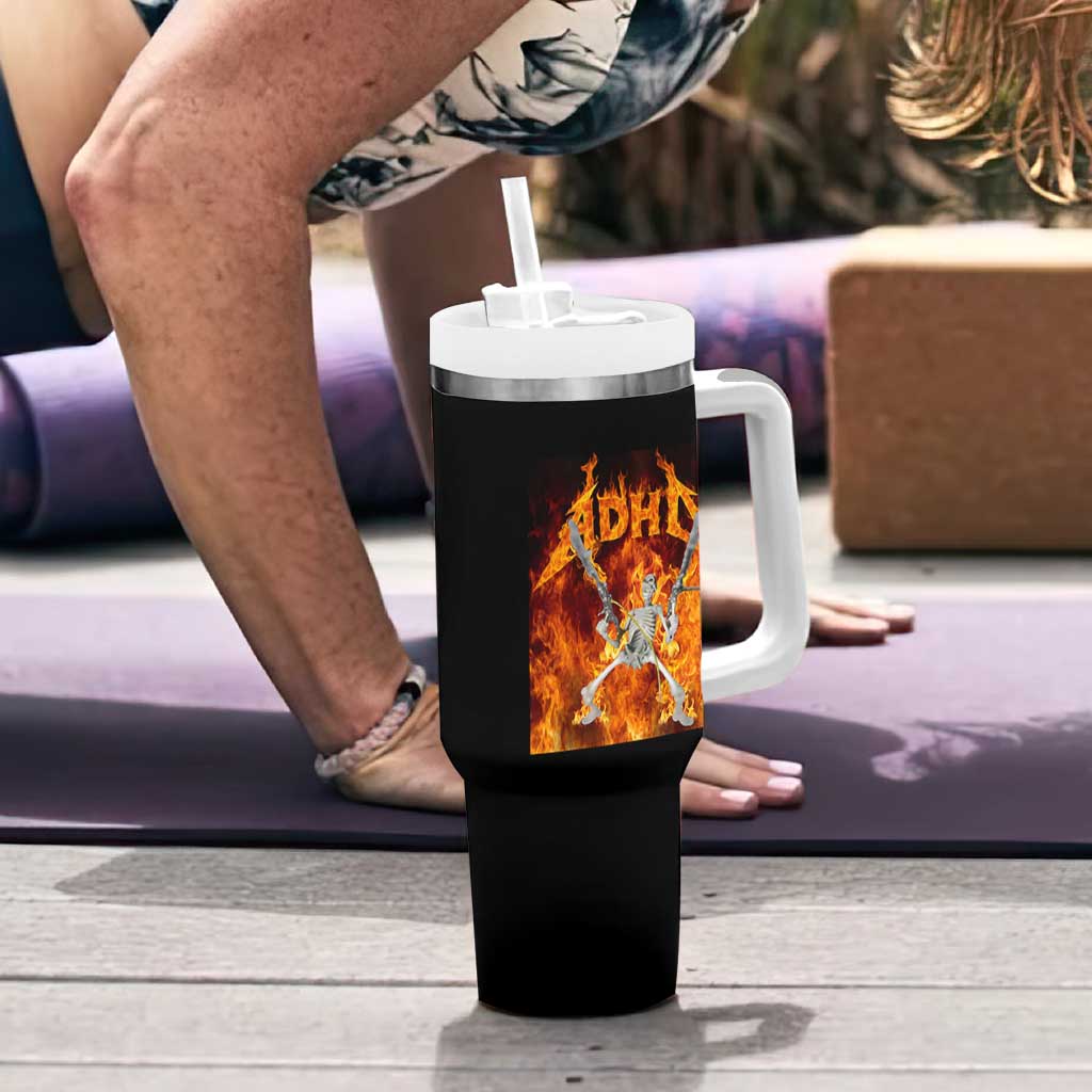 Funny Skeleton ADHD Tumbler With Handle Meme Flames Neurodivergent Gen Z - Wonder Print Shop