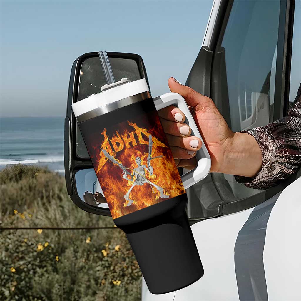Funny Skeleton ADHD Tumbler With Handle Meme Flames Neurodivergent Gen Z - Wonder Print Shop