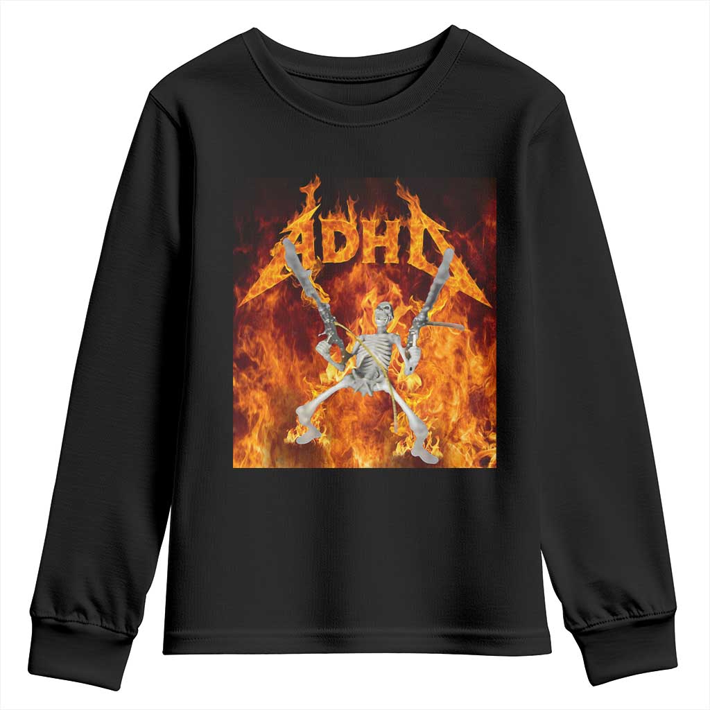 Funny Skeleton ADHD Youth Sweatshirt Meme Flames Neurodivergent Gen Z - Wonder Print Shop