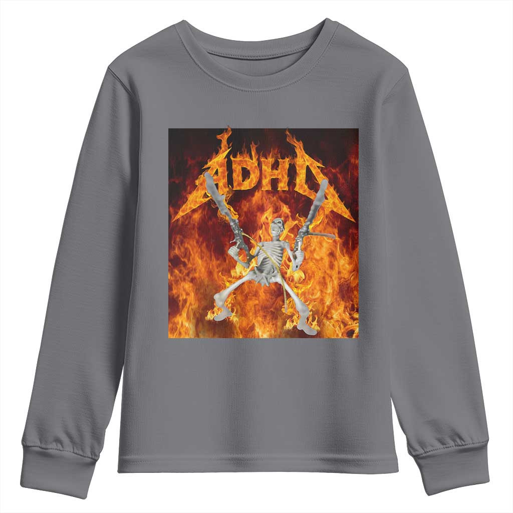 Funny Skeleton ADHD Youth Sweatshirt Meme Flames Neurodivergent Gen Z - Wonder Print Shop