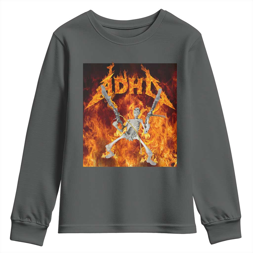 Funny Skeleton ADHD Youth Sweatshirt Meme Flames Neurodivergent Gen Z - Wonder Print Shop