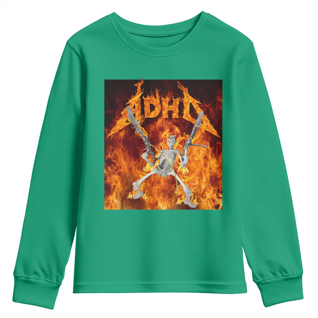 Funny Skeleton ADHD Youth Sweatshirt Meme Flames Neurodivergent Gen Z - Wonder Print Shop