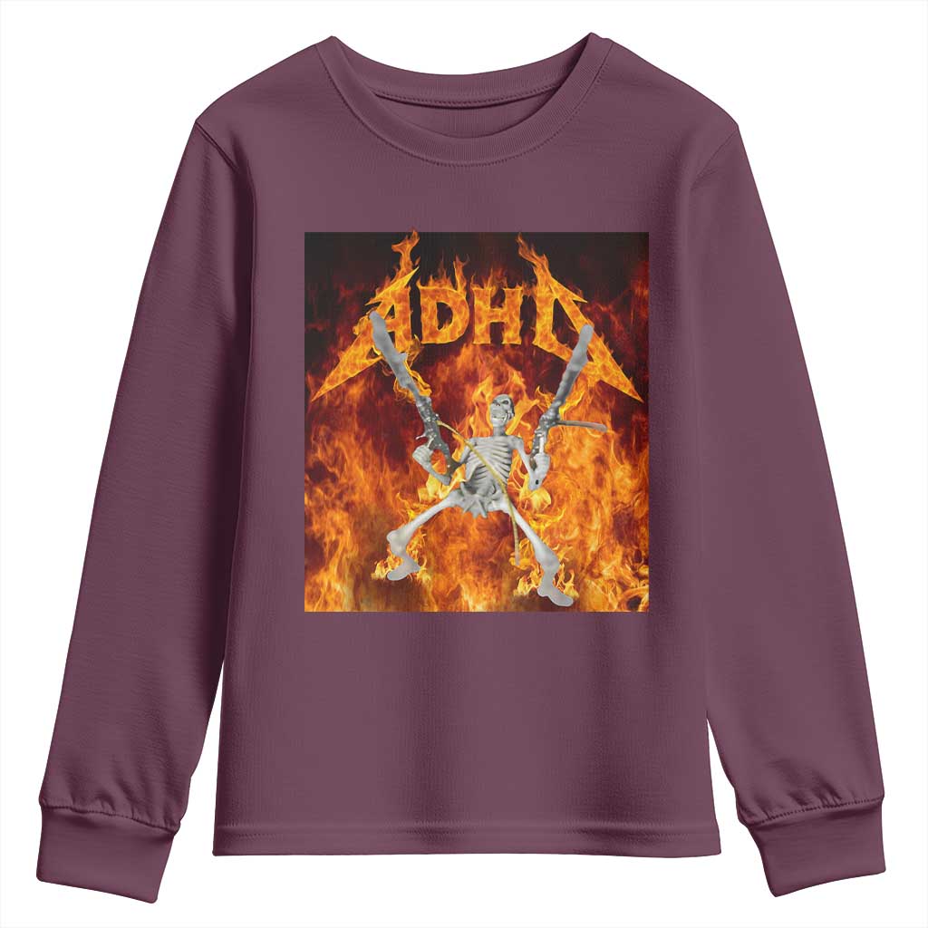 Funny Skeleton ADHD Youth Sweatshirt Meme Flames Neurodivergent Gen Z - Wonder Print Shop