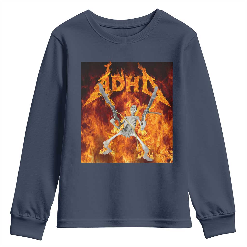 Funny Skeleton ADHD Youth Sweatshirt Meme Flames Neurodivergent Gen Z - Wonder Print Shop