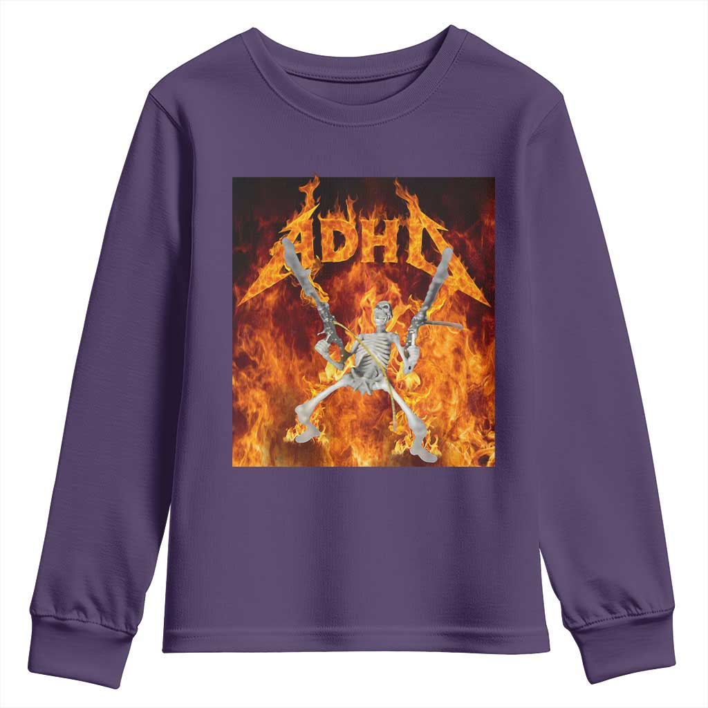 Funny Skeleton ADHD Youth Sweatshirt Meme Flames Neurodivergent Gen Z - Wonder Print Shop