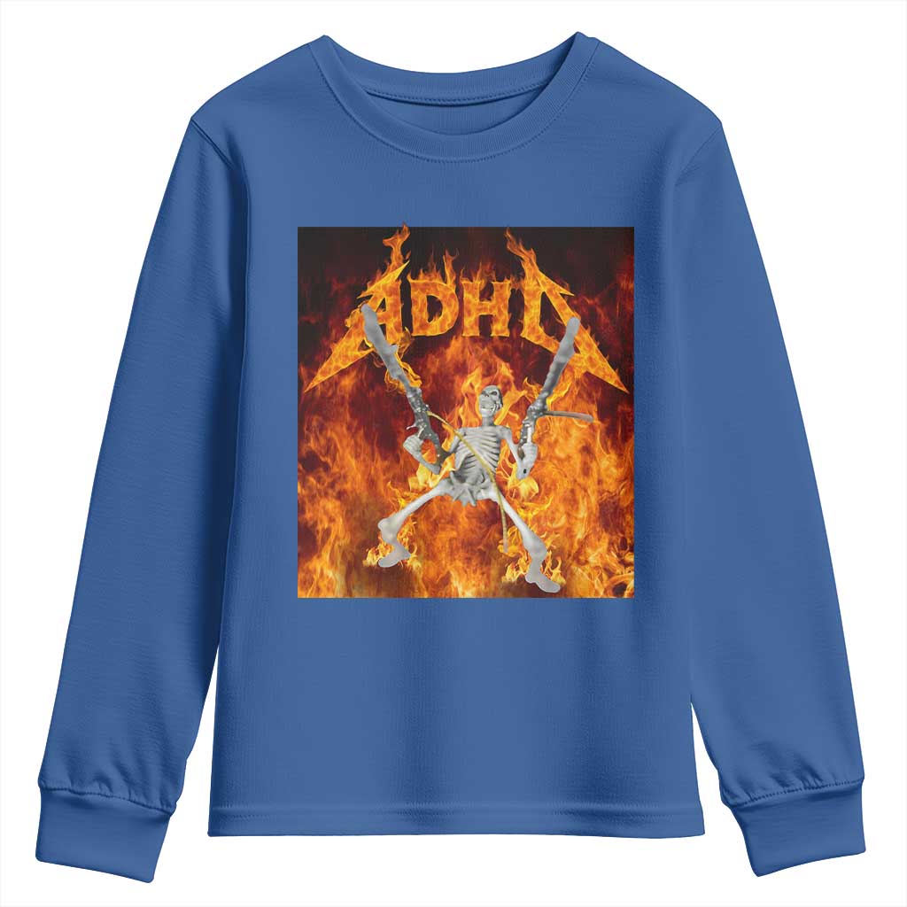 Funny Skeleton ADHD Youth Sweatshirt Meme Flames Neurodivergent Gen Z - Wonder Print Shop