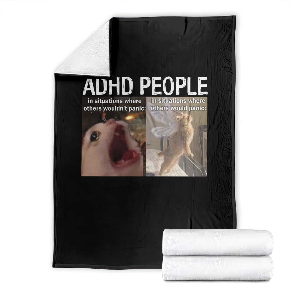 ADHD Cat Meme Throw Blanket Funny Panic Cat Mental Health Awareness - Wonder Print Shop
