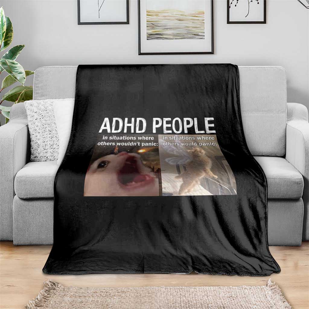 ADHD Cat Meme Throw Blanket Funny Panic Cat Mental Health Awareness - Wonder Print Shop