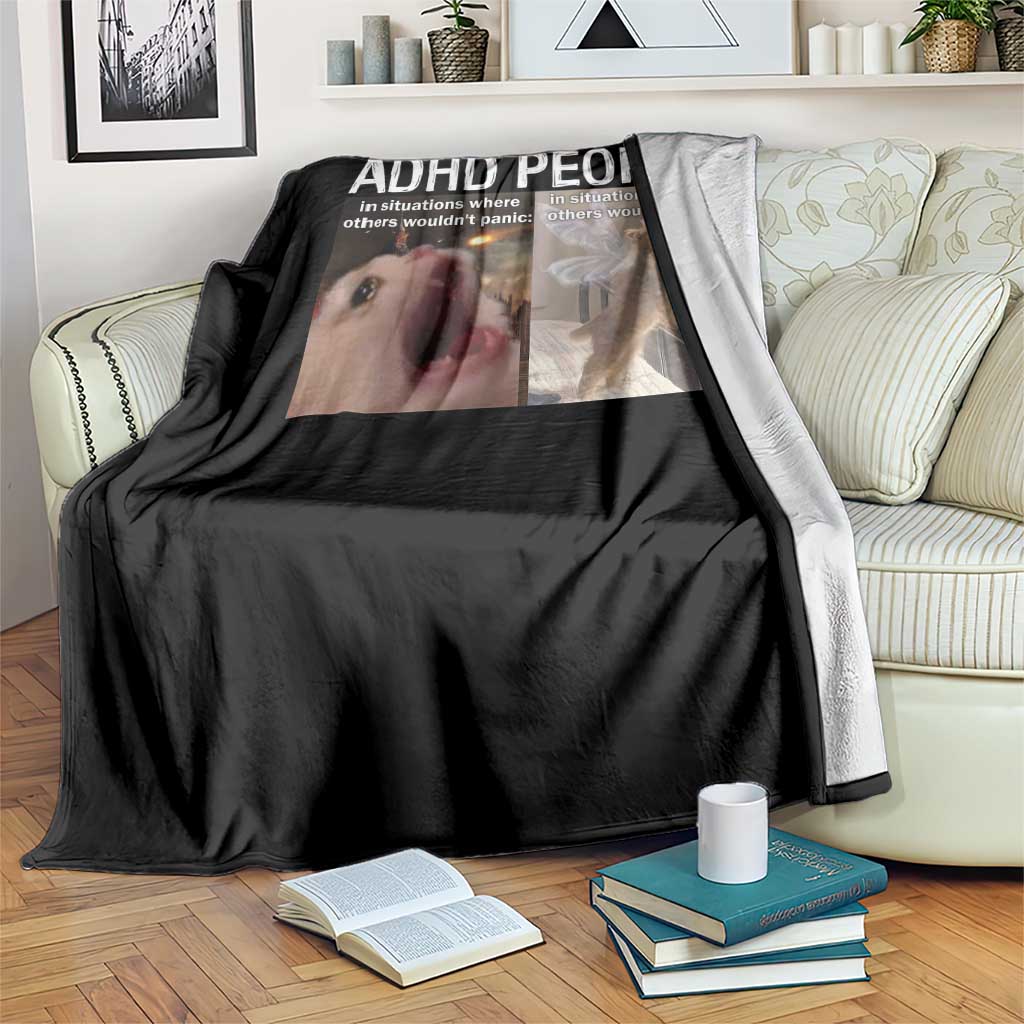 ADHD Cat Meme Throw Blanket Funny Panic Cat Mental Health Awareness - Wonder Print Shop