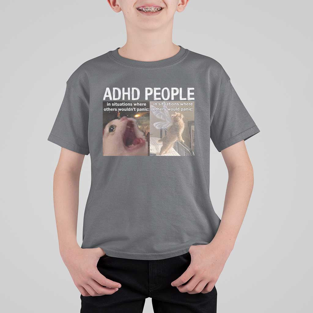 ADHD Cat Meme T Shirt For Kid Funny Panic Cat Mental Health Awareness - Wonder Print Shop