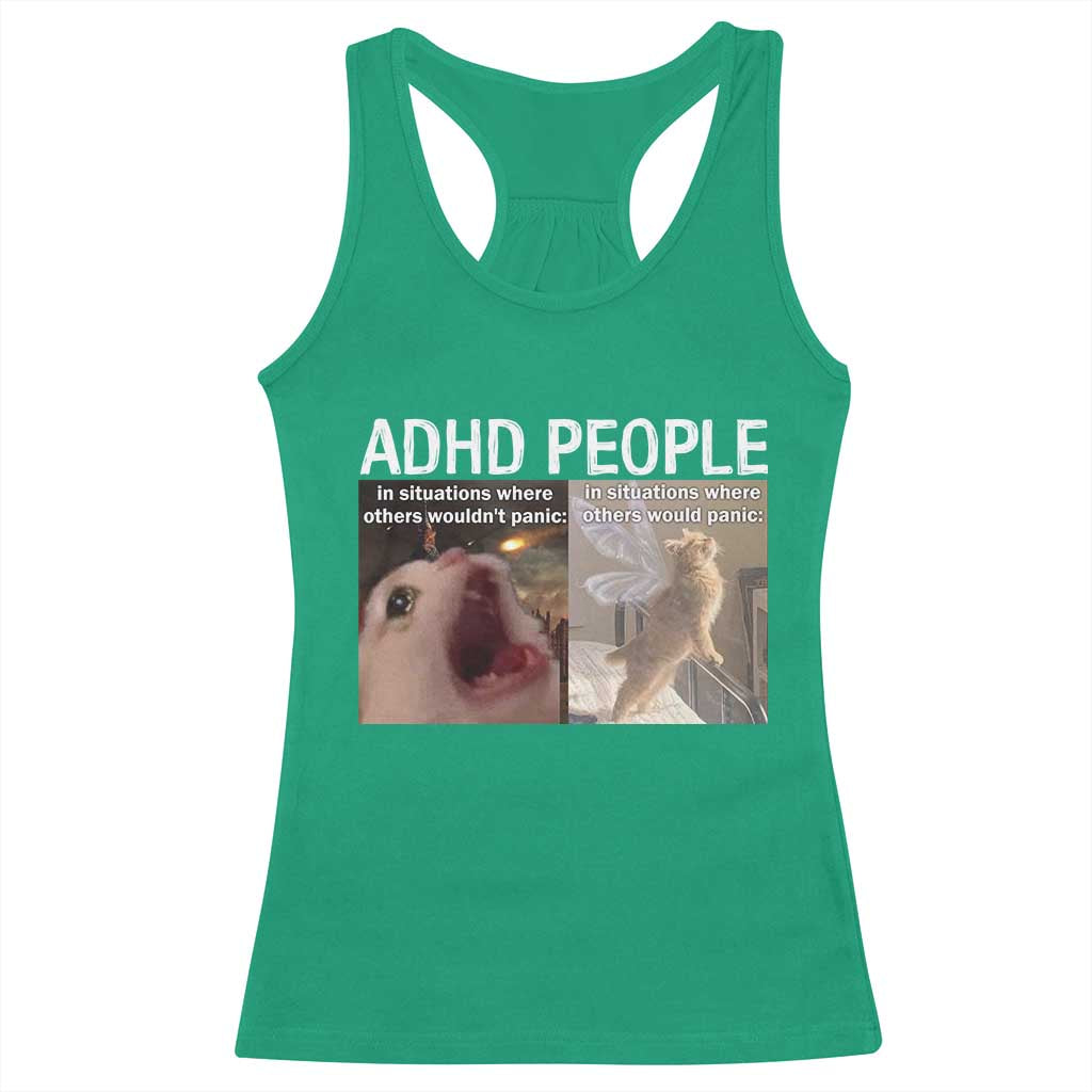 ADHD Cat Meme Racerback Tank Top Funny Panic Cat Mental Health Awareness - Wonder Print Shop