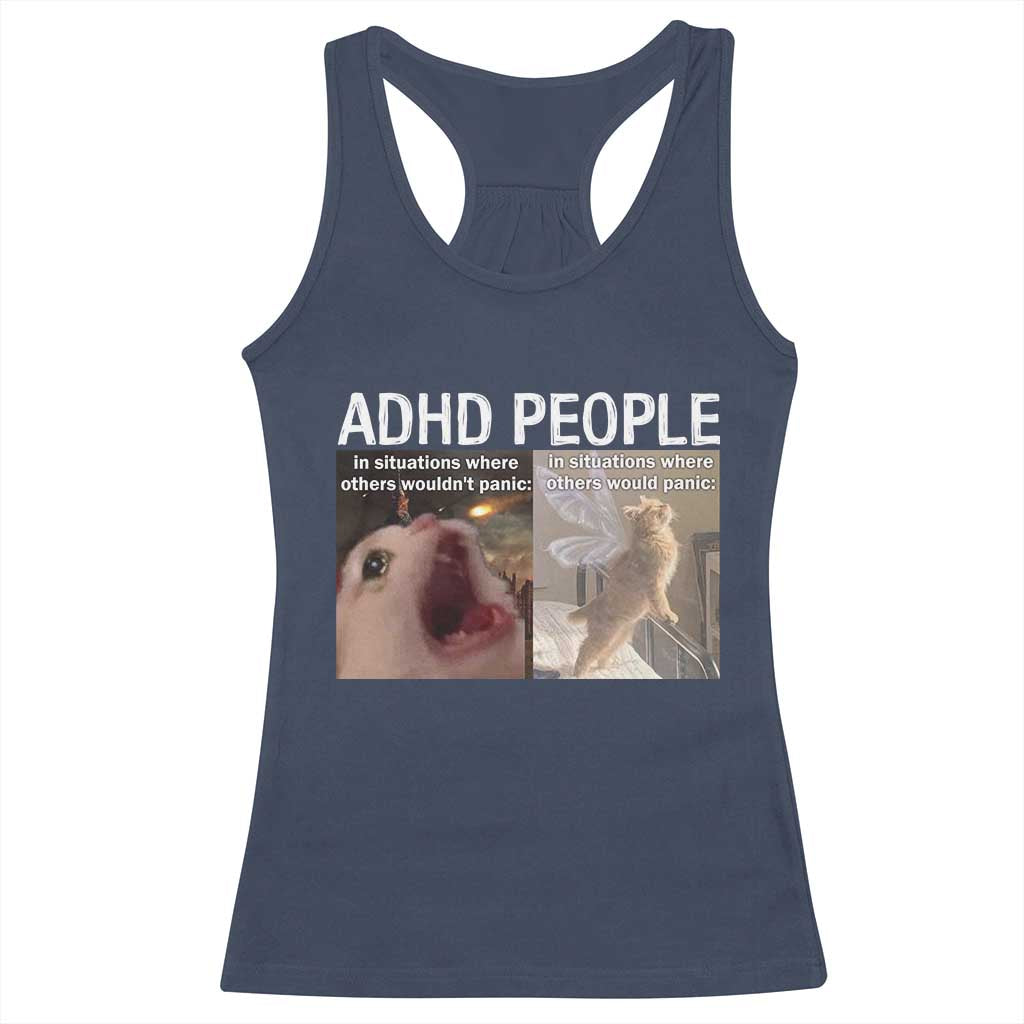 ADHD Cat Meme Racerback Tank Top Funny Panic Cat Mental Health Awareness - Wonder Print Shop
