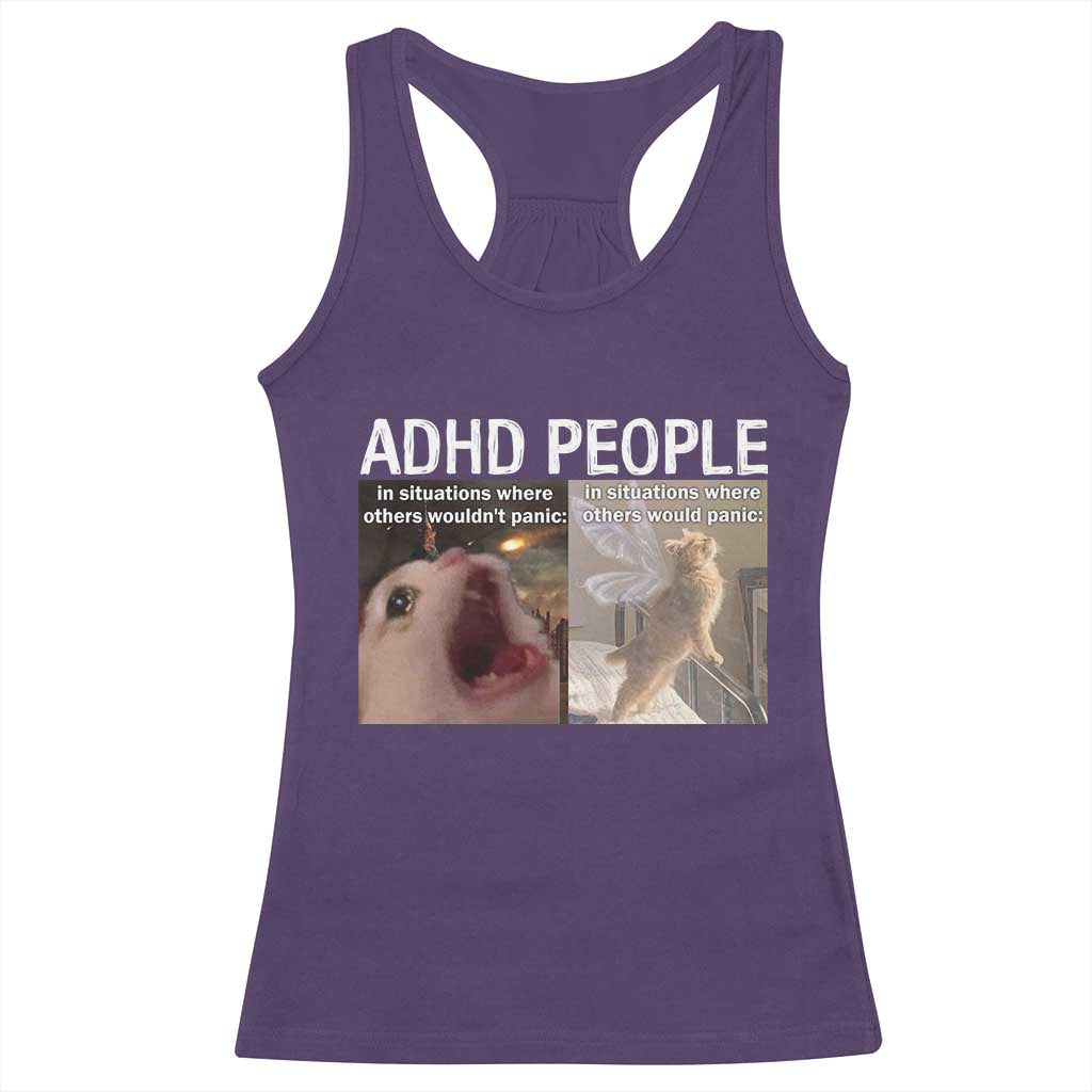 ADHD Cat Meme Racerback Tank Top Funny Panic Cat Mental Health Awareness - Wonder Print Shop
