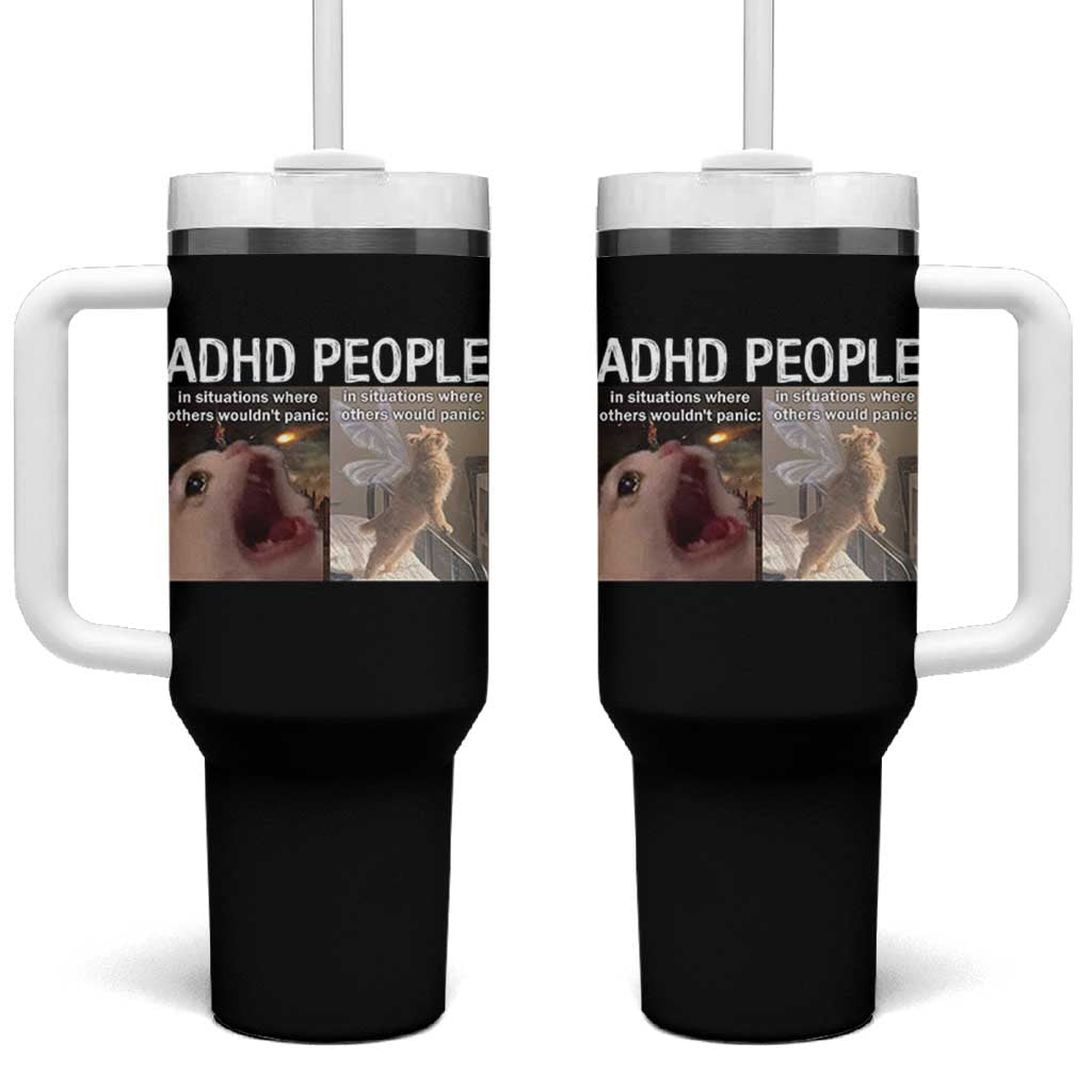 ADHD Cat Meme Tumbler With Handle Funny Panic Cat Mental Health Awareness - Wonder Print Shop
