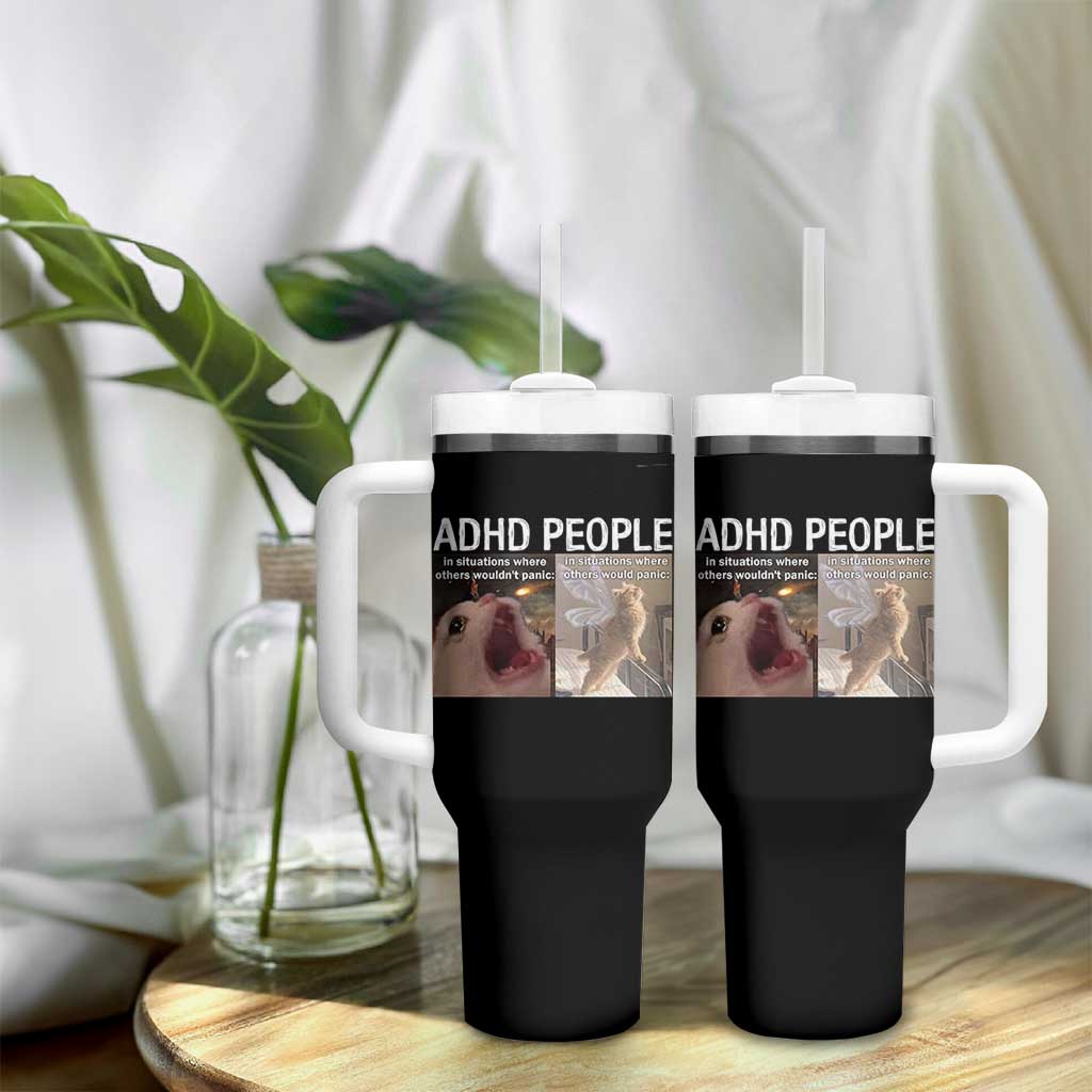 ADHD Cat Meme Tumbler With Handle Funny Panic Cat Mental Health Awareness - Wonder Print Shop