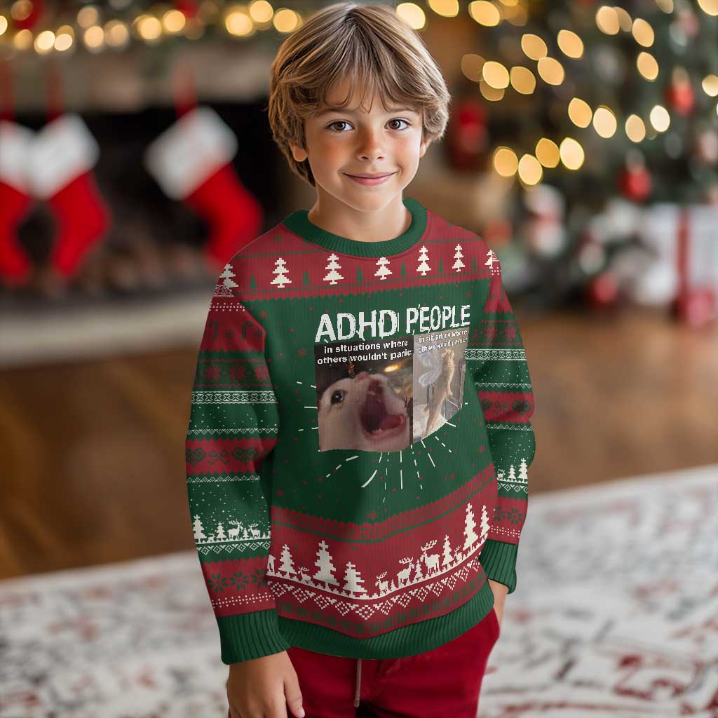 ADHD Cat Meme Knitted Sweatshirt Funny Panic Cat Mental Health Awareness - Wonder Print Shop