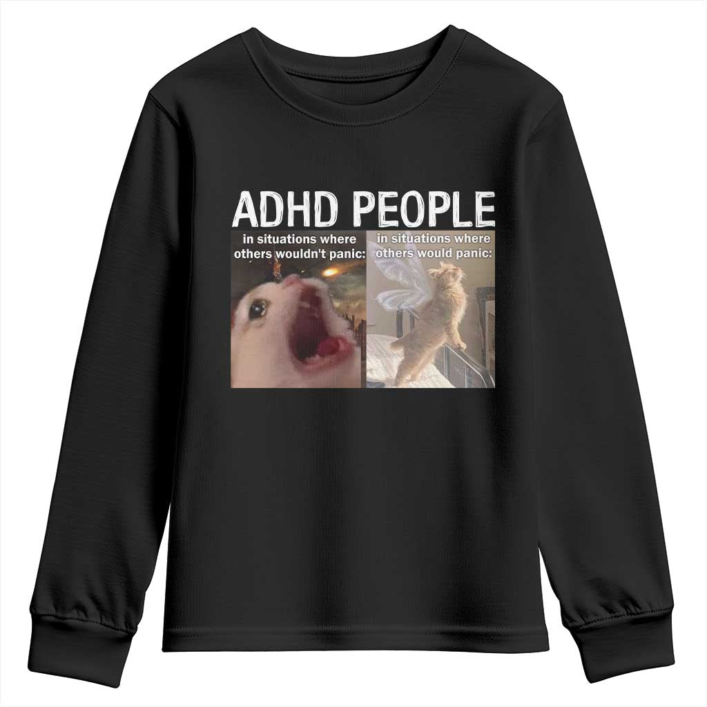 ADHD Cat Meme Youth Sweatshirt Funny Panic Cat Mental Health Awareness - Wonder Print Shop
