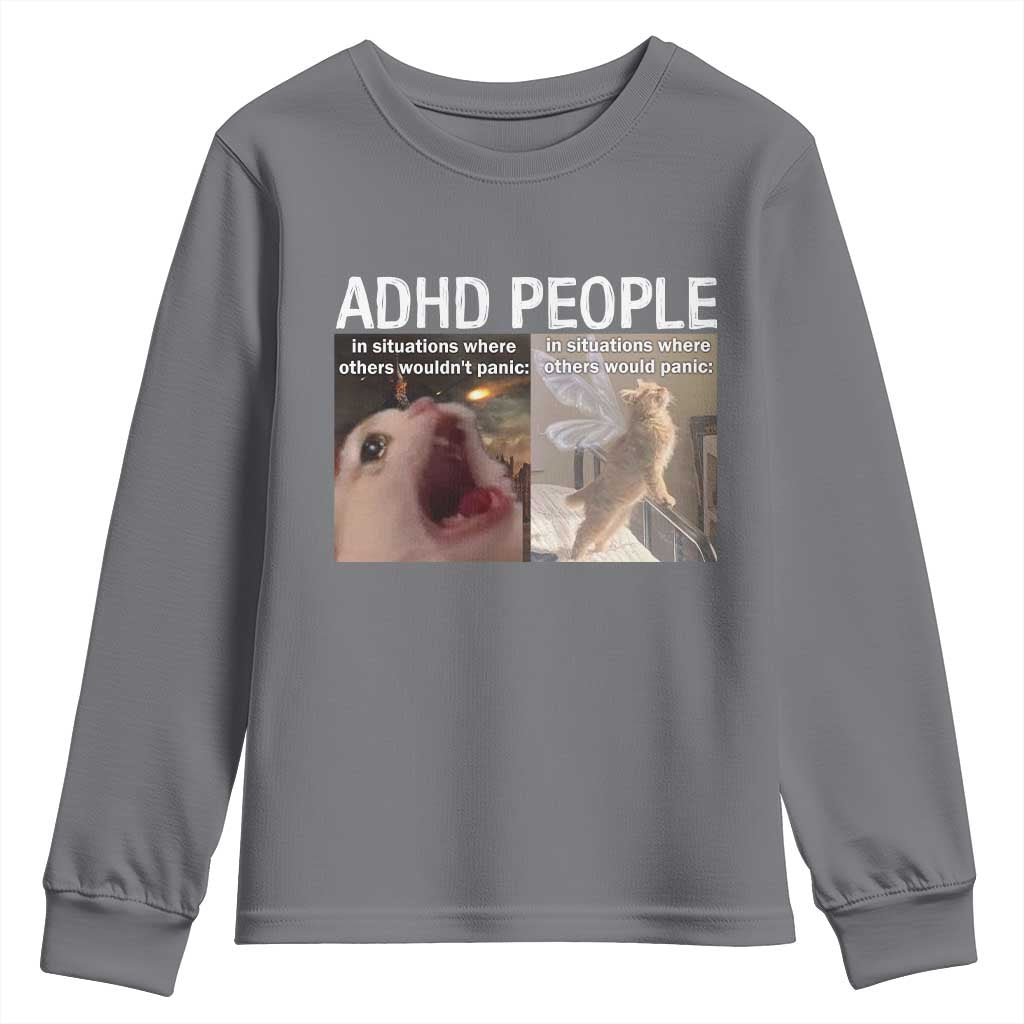 ADHD Cat Meme Youth Sweatshirt Funny Panic Cat Mental Health Awareness - Wonder Print Shop