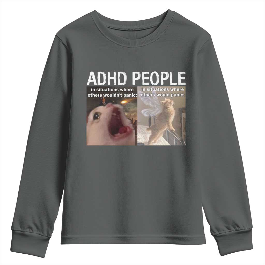 ADHD Cat Meme Youth Sweatshirt Funny Panic Cat Mental Health Awareness - Wonder Print Shop