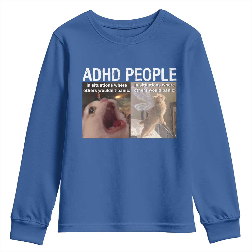 ADHD Cat Meme Youth Sweatshirt Funny Panic Cat Mental Health Awareness - Wonder Print Shop