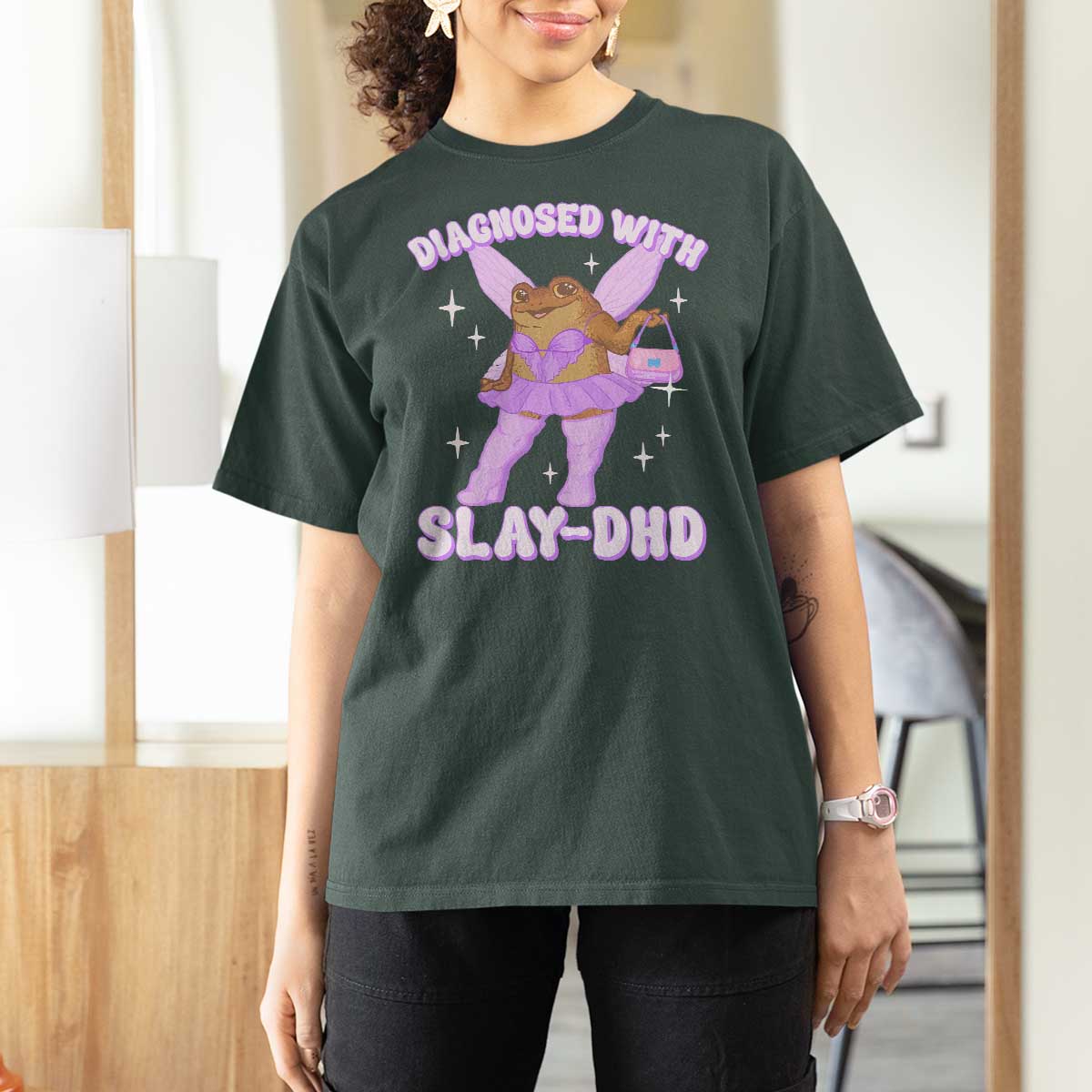 ADHD Meme T Shirt For Women Funny Slay DHD Frog Neurodivergent - Wonder Print Shop