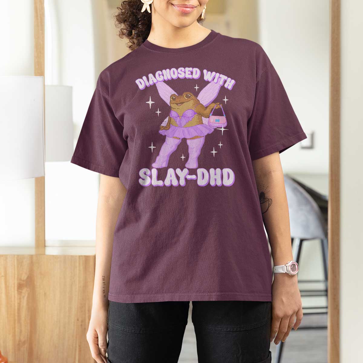ADHD Meme T Shirt For Women Funny Slay DHD Frog Neurodivergent - Wonder Print Shop