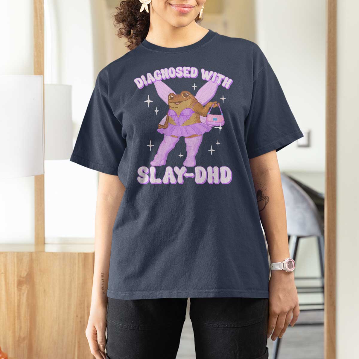 ADHD Meme T Shirt For Women Funny Slay DHD Frog Neurodivergent - Wonder Print Shop