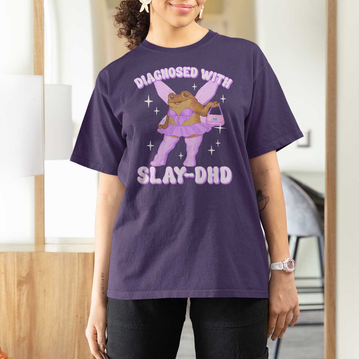 ADHD Meme T Shirt For Women Funny Slay DHD Frog Neurodivergent - Wonder Print Shop