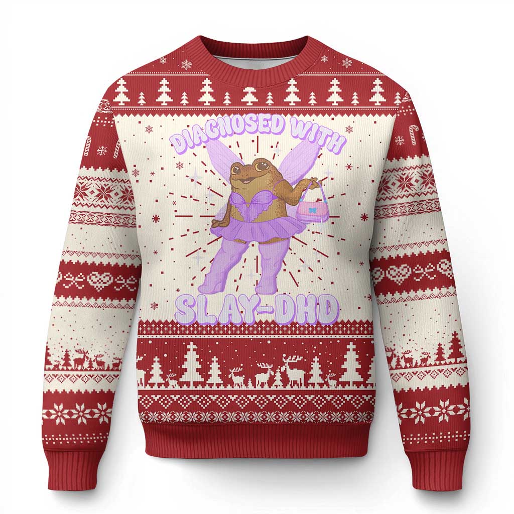 ADHD Meme Knitted Sweatshirt Funny Slay DHD Frog Neurodivergent - Wonder Print Shop