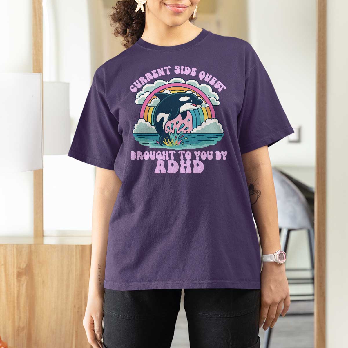 Side Quest ADHD T Shirt For Women Funny Neurodivergent Meme - Wonder Print Shop