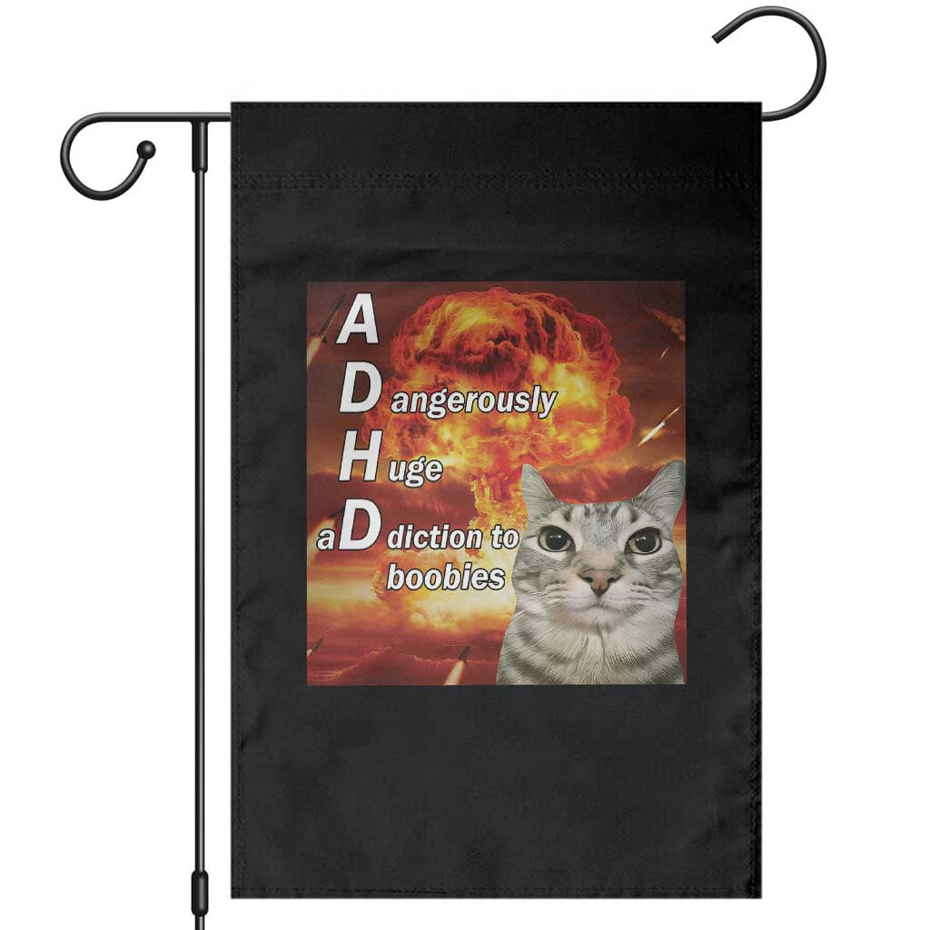 ADHD Cat Meme Garden Flag Funny Kitty Flames Neurodivergent Gen Z - Wonder Print Shop