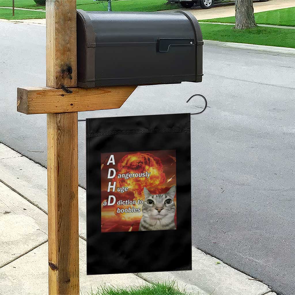 ADHD Cat Meme Garden Flag Funny Kitty Flames Neurodivergent Gen Z - Wonder Print Shop