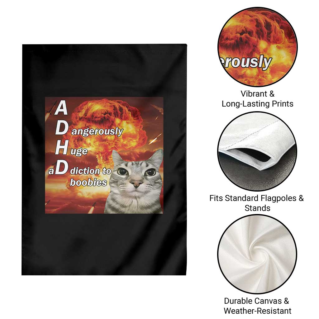 ADHD Cat Meme Garden Flag Funny Kitty Flames Neurodivergent Gen Z - Wonder Print Shop