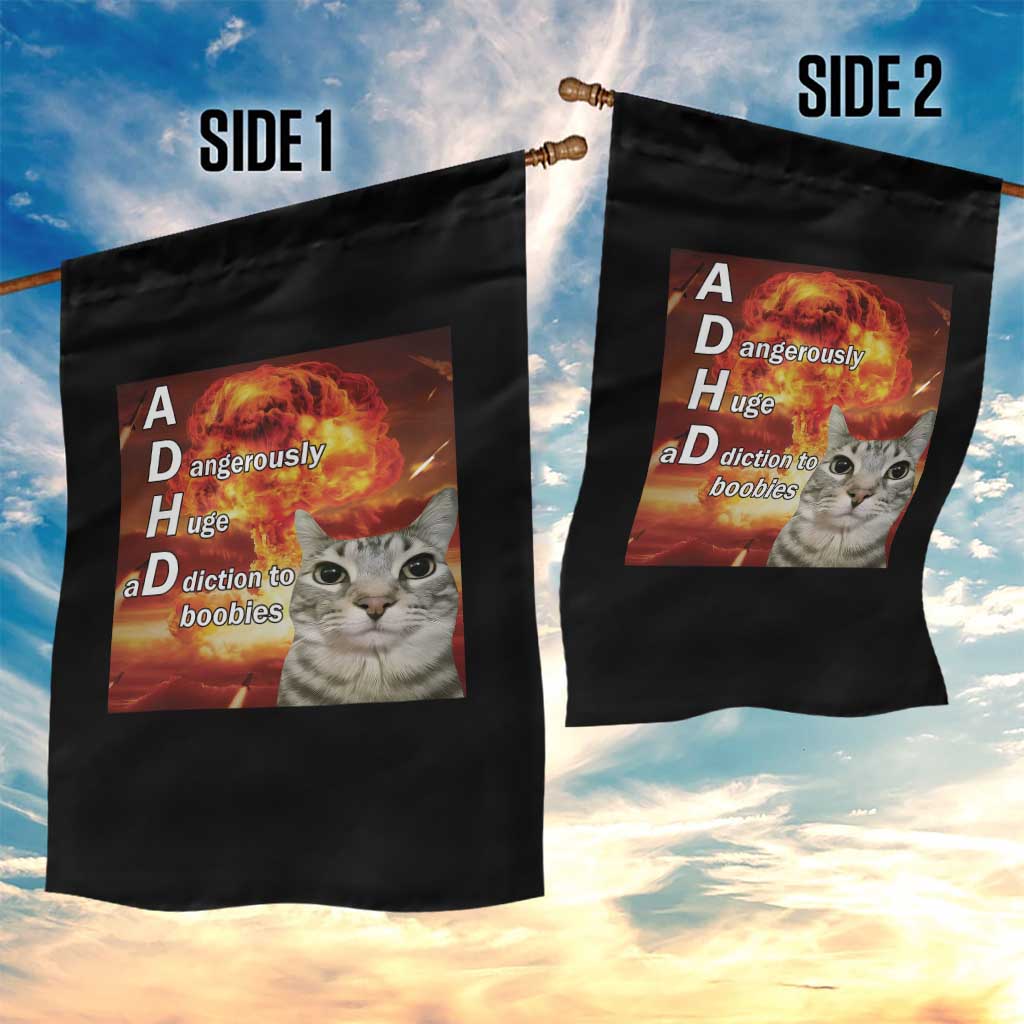 ADHD Cat Meme Garden Flag Funny Kitty Flames Neurodivergent Gen Z - Wonder Print Shop