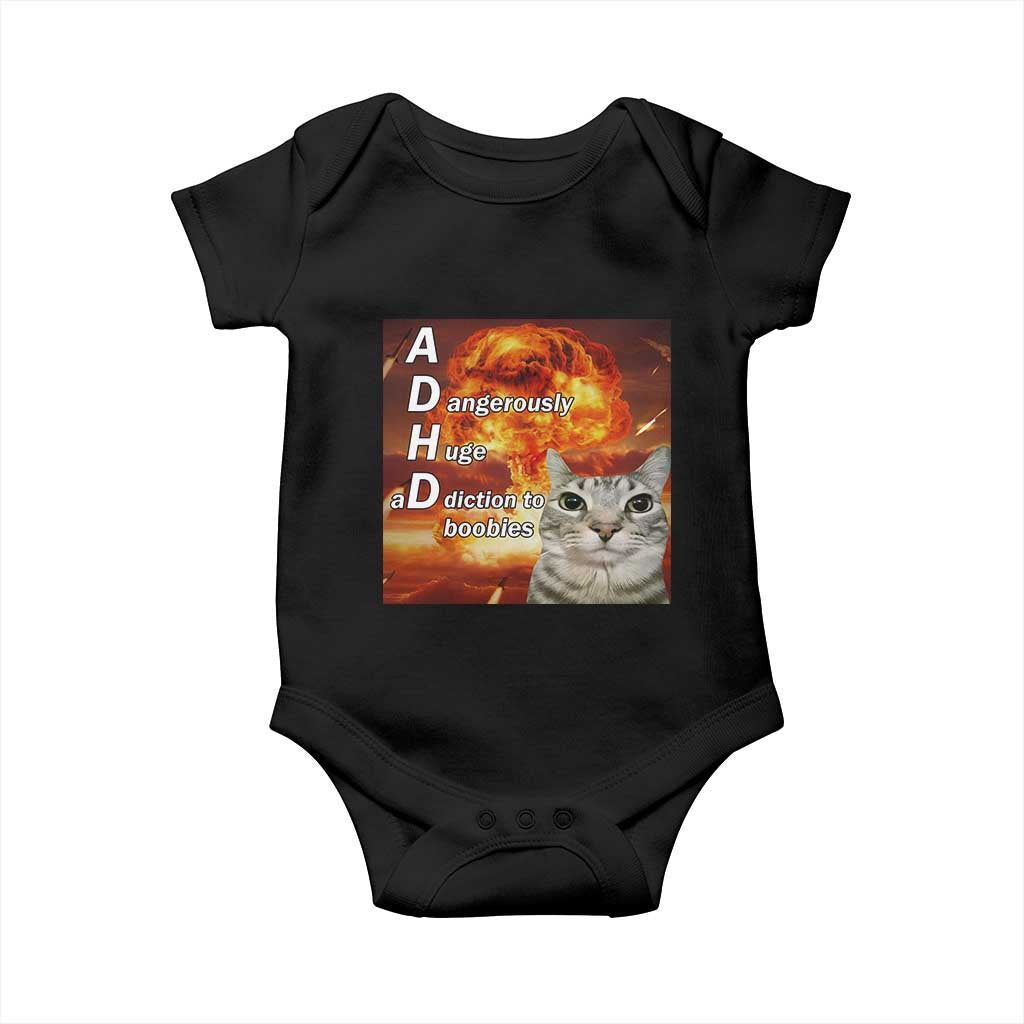 ADHD Cat Meme Baby Onesie Funny Kitty Flames Neurodivergent Gen Z - Wonder Print Shop