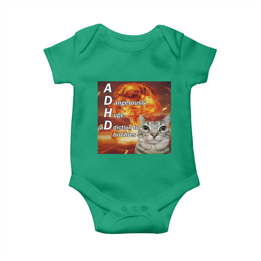 ADHD Cat Meme Baby Onesie Funny Kitty Flames Neurodivergent Gen Z - Wonder Print Shop