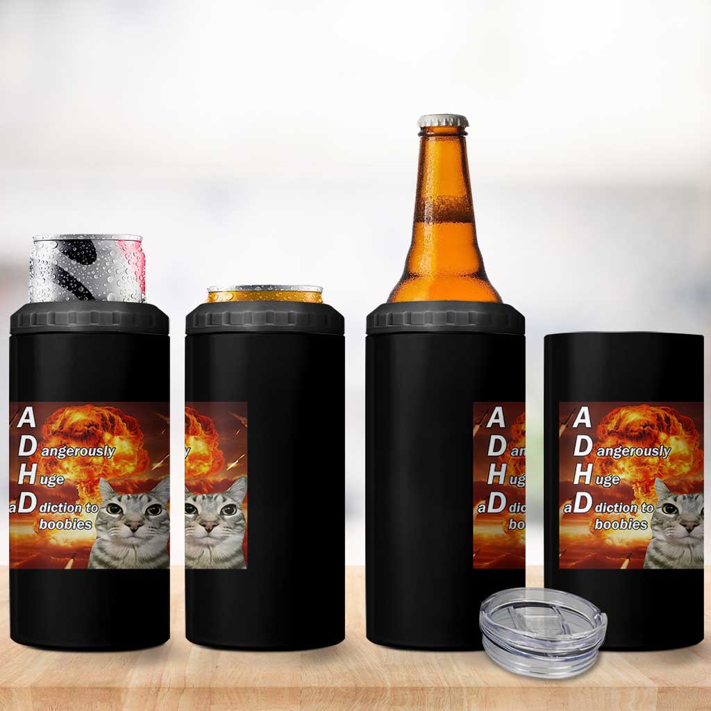 ADHD Cat Meme 4 in 1 Can Cooler Tumbler Funny Kitty Flames Neurodivergent Gen Z - Wonder Print Shop