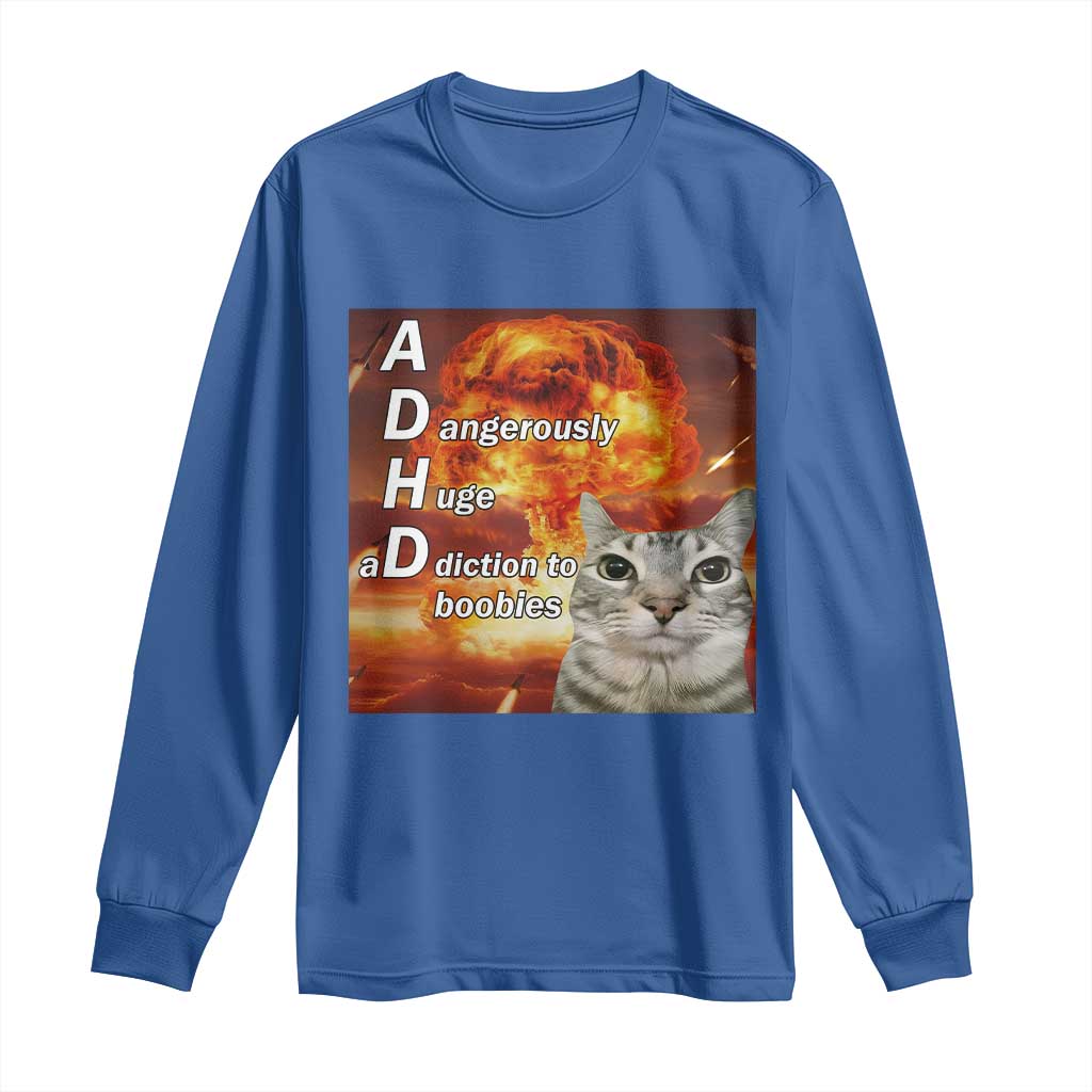 ADHD Cat Meme Long Sleeve Shirt Funny Kitty Flames Neurodivergent Gen Z - Wonder Print Shop