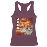 ADHD Cat Meme Racerback Tank Top Funny Kitty Flames Neurodivergent Gen Z - Wonder Print Shop